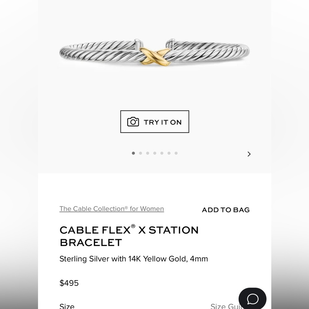David Yurman Cable Flex X Station Bracelet Sterling Silver & 18K Gold